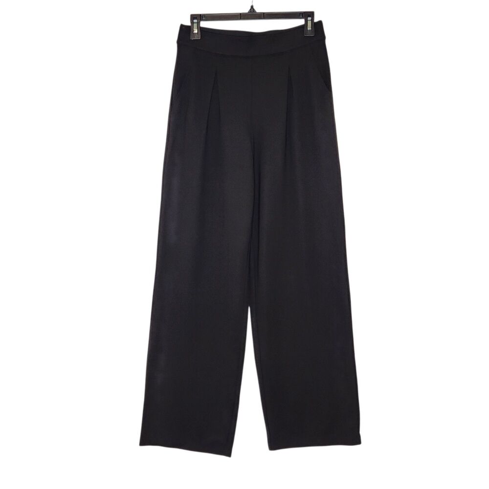 Max Studio Black Pleated Wide-Leg Ponte Knit Trousers Pants Small Minimalist NWT